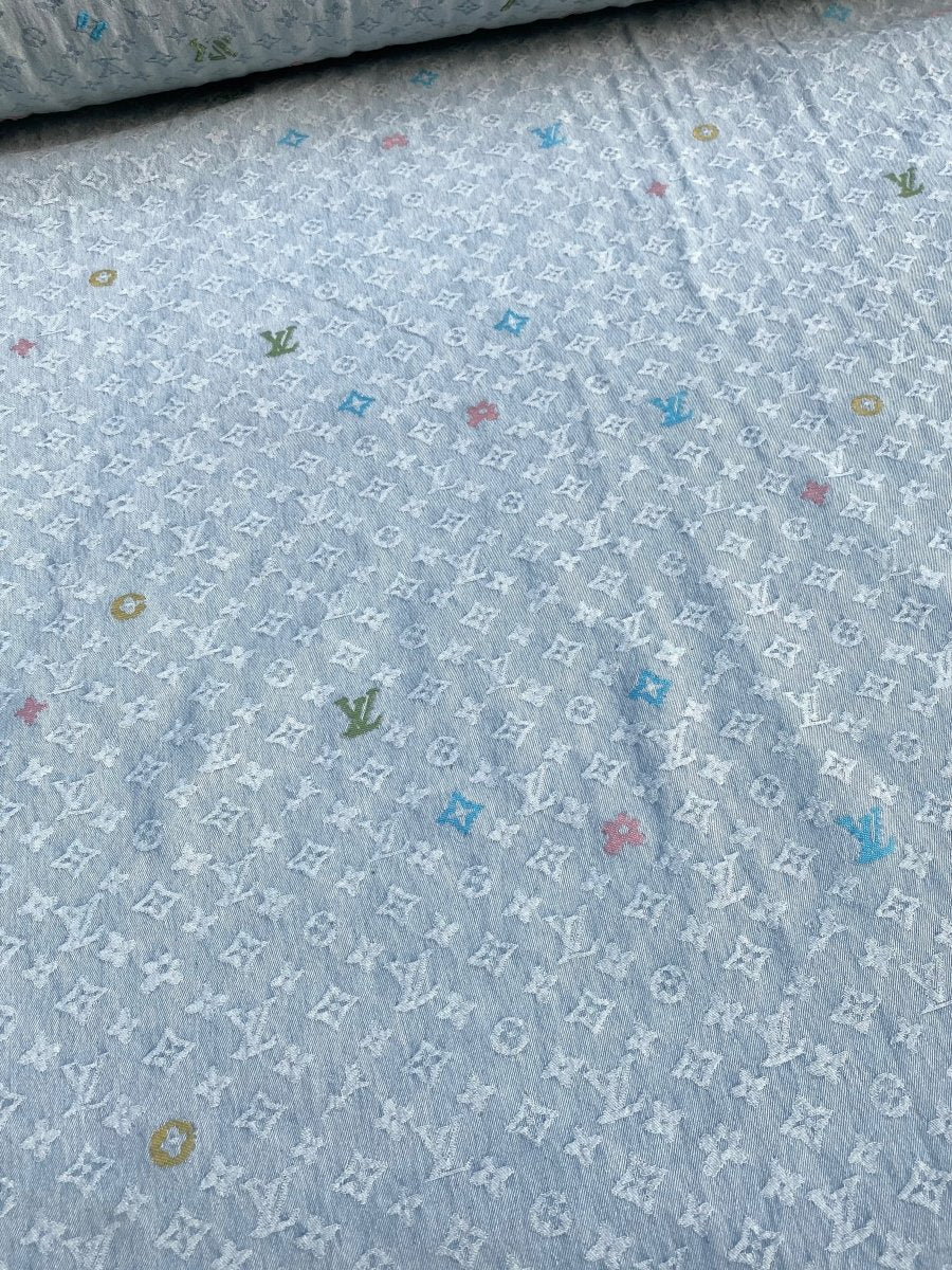 Light LV Louis Vuitton Denim Fabric Sold by Yard for Custom Handmade Jeans DIY - mingfabricstore