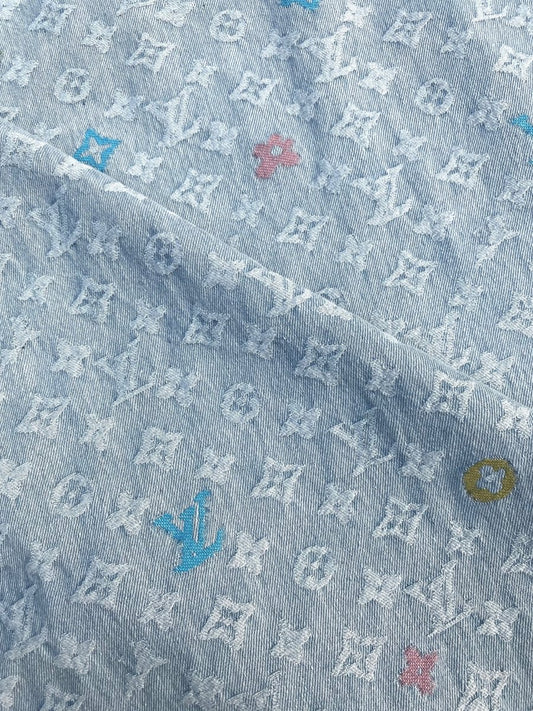 Light LV Louis Vuitton Denim Fabric Sold by Yard for Custom Handmade Jeans DIY - mingfabricstore