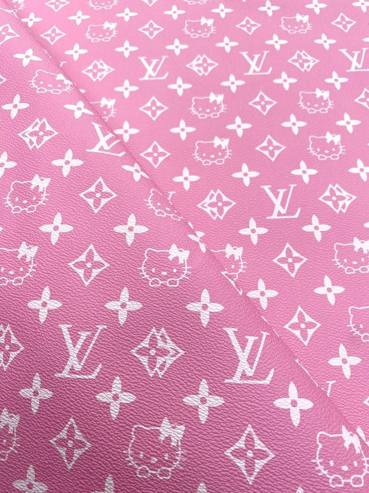 Light Pink Hello Kitty LV Vinyl Faux Leather Fabric for Handmade DIY Crafts Sneakers - mingfabricstore
