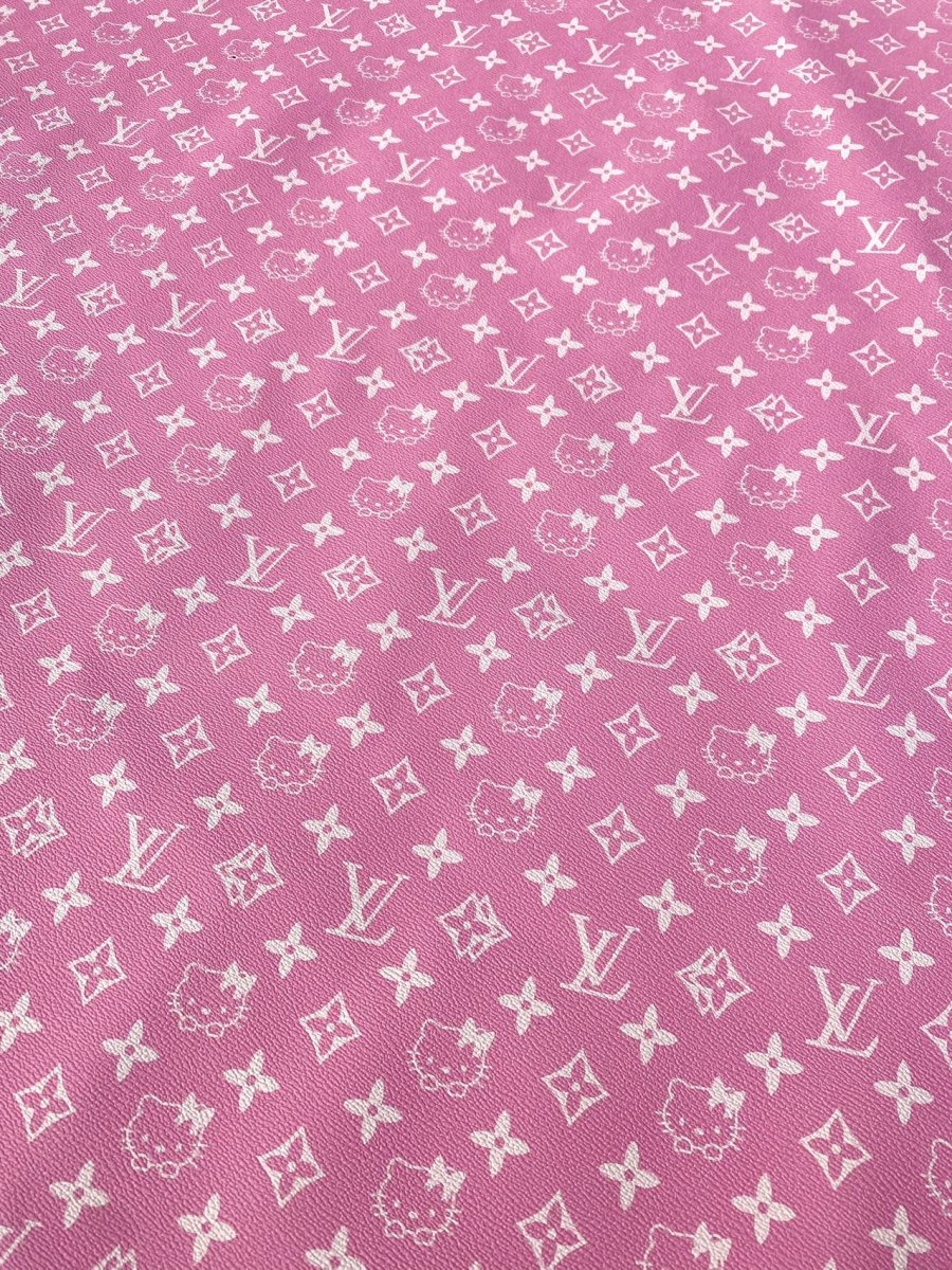 Light Pink Hello Kitty LV Vinyl Faux Leather Fabric for Handmade DIY Crafts Sneakers - mingfabricstore