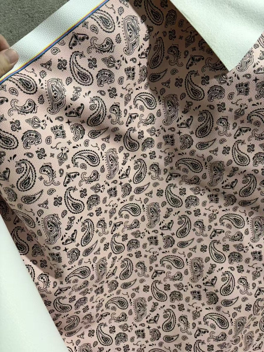 Light Pink Paisley Leather Sheet for DIY Bag Upholstery Custom - mingfabricstore