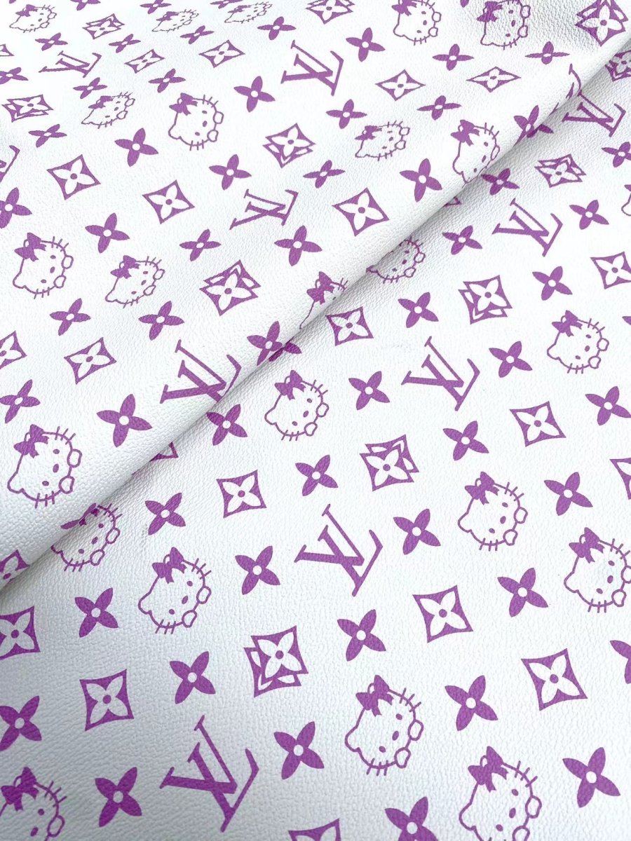 Light Purple Hello Kitty LV Vinyl Leather Fabric for Handmade Sneakers Custom Nail - mingfabricstore