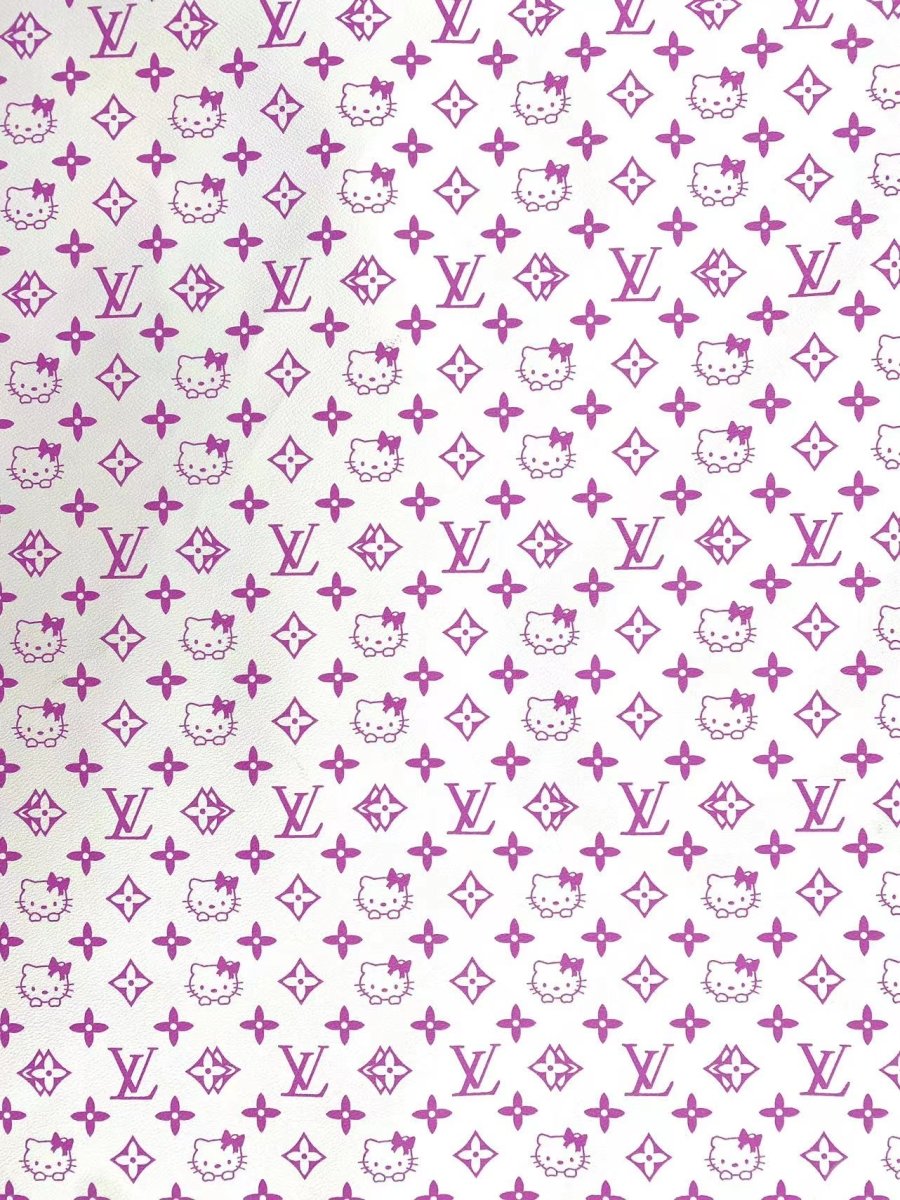 Light Purple Hello Kitty LV Vinyl Leather Fabric for Handmade Sneakers Custom Nail - mingfabricstore