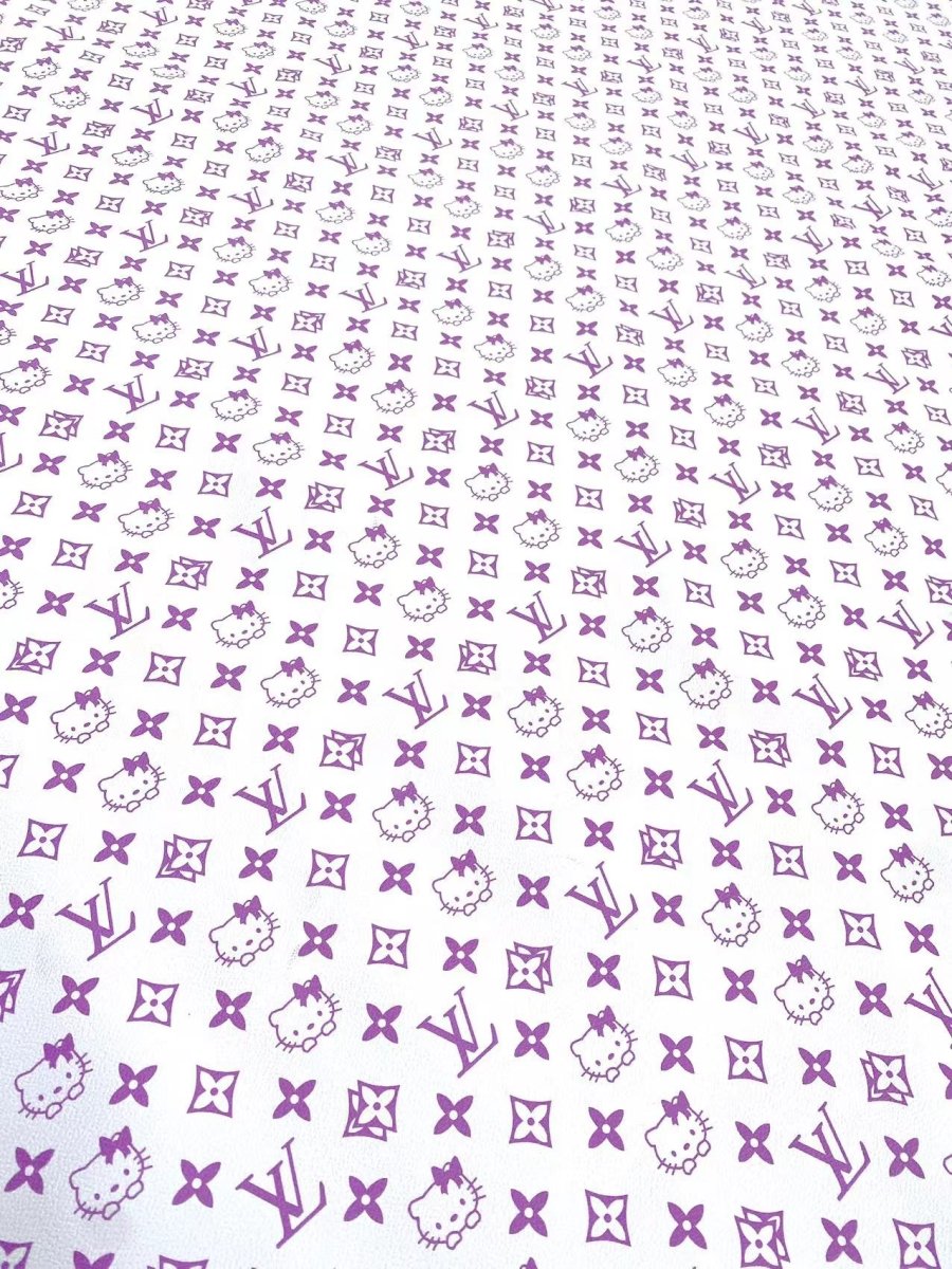 Light Purple Hello Kitty LV Vinyl Leather Fabric for Handmade Sneakers Custom Nail - mingfabricstore