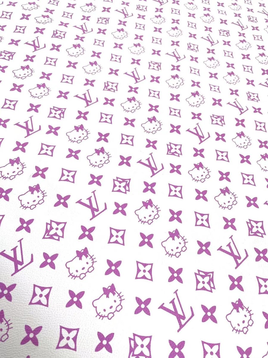 Light Purple Hello Kitty LV Vinyl Leather Fabric for Handmade Sneakers Custom Nail - mingfabricstore