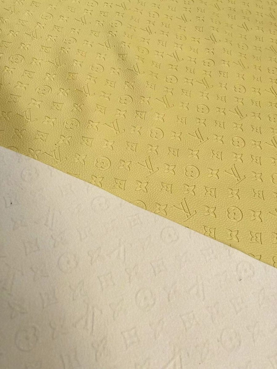 Light Yellow Embossed LV Leather for Custom Sneakers Upholstery - mingfabricstore