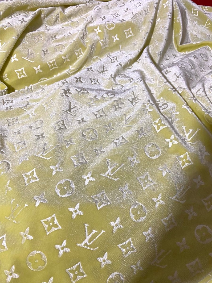 Light Yellow Louis Vuitton Velvet LV Fabric for Custom Sneakers Handmade DIY Crafts - mingfabricstore