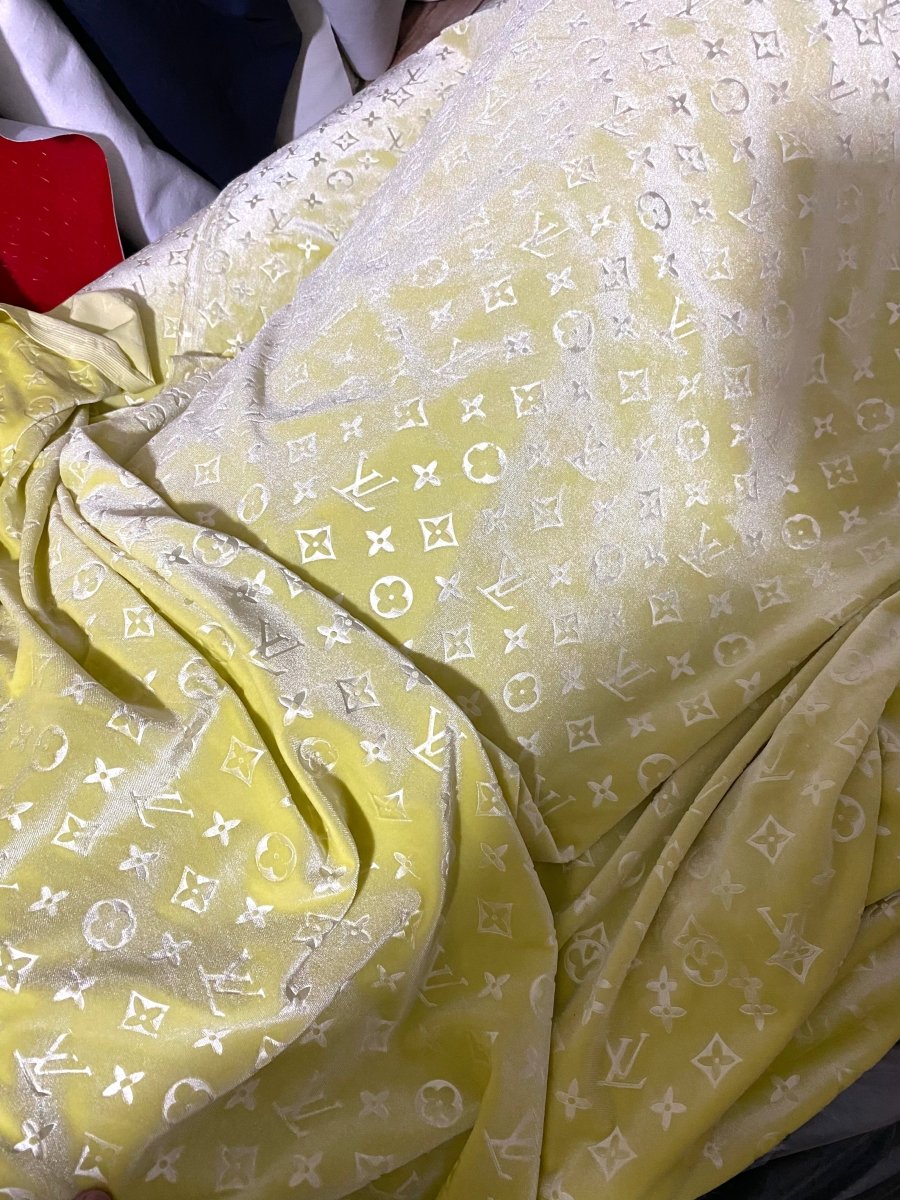 Light Yellow Louis Vuitton Velvet LV Fabric for Custom Sneakers Handmade DIY Crafts - mingfabricstore