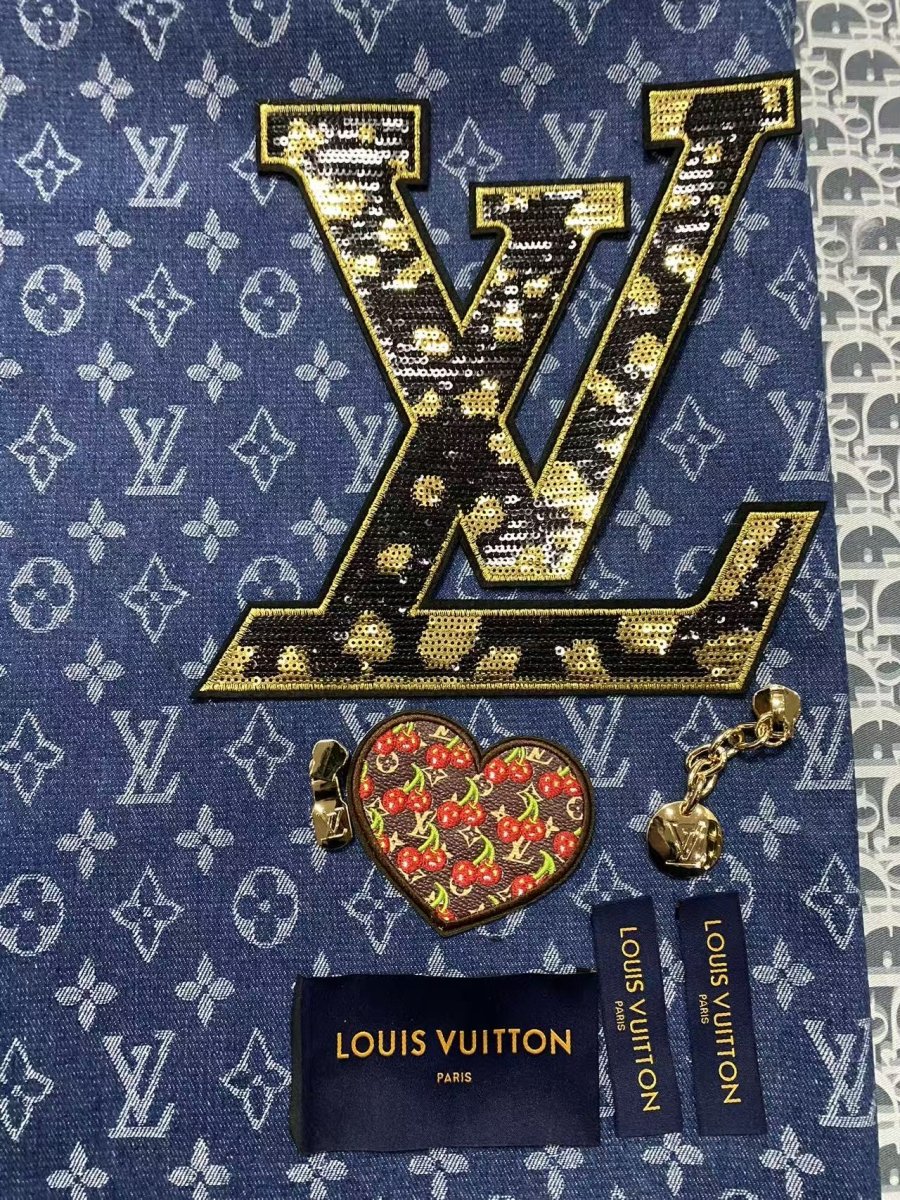 Louis Vuitton Denim Fabric Bundle Sale Patches Tags - mingfabricstore