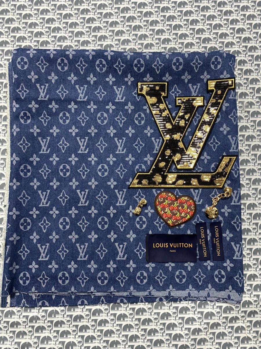Louis Vuitton Denim Fabric Bundle Sale Patches Tags - mingfabricstore
