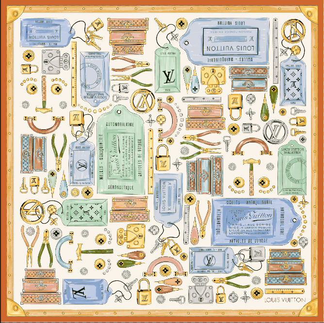 Louis Vuitton - Inspired Tool & Hardware Print Silk Scarf - mingfabricstore