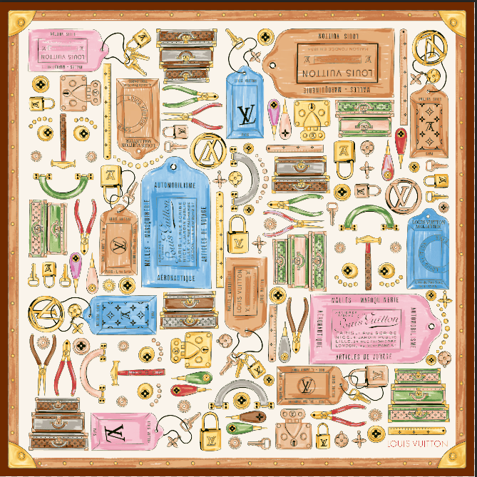 Louis Vuitton - Inspired Tool & Hardware Print Silk Scarf - mingfabricstore