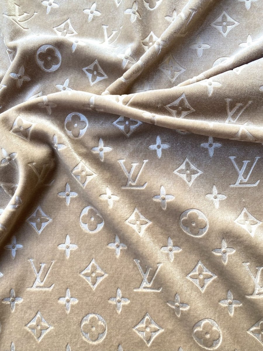 Luxury Beige Cream LV Louis Vuitton Velvet Fabric for Sneakers Custom Shoes Upholstery - mingfabricstore