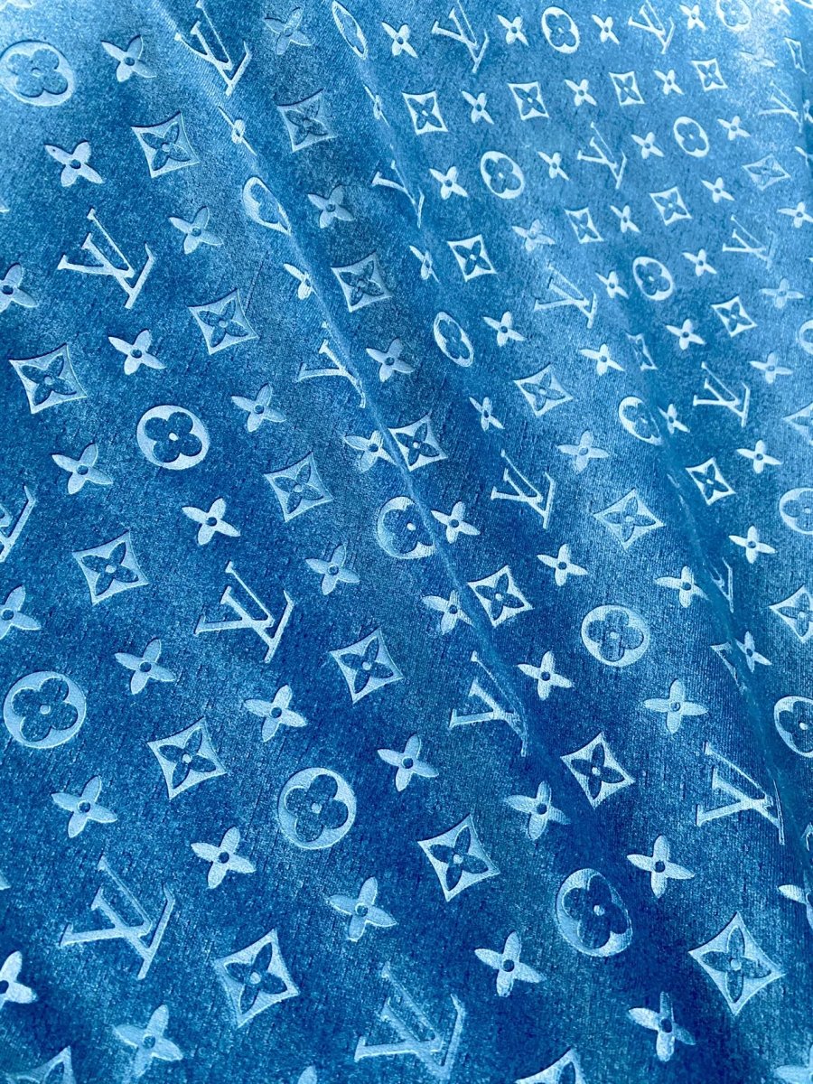 Luxury Blue LV Velvet Fabric for Custom Sneakers Sewing Car Upholstery Furniture Sofa - mingfabricstore