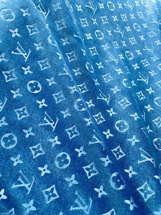 Luxury Blue LV Velvet Fabric for Custom Sneakers Sewing Car Upholstery Furniture Sofa - mingfabricstore