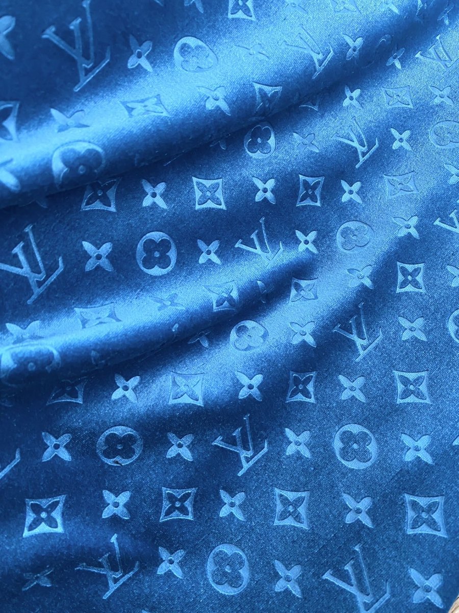 Luxury Blue LV Velvet Fabric for Custom Sneakers Sewing Car Upholstery Furniture Sofa - mingfabricstore