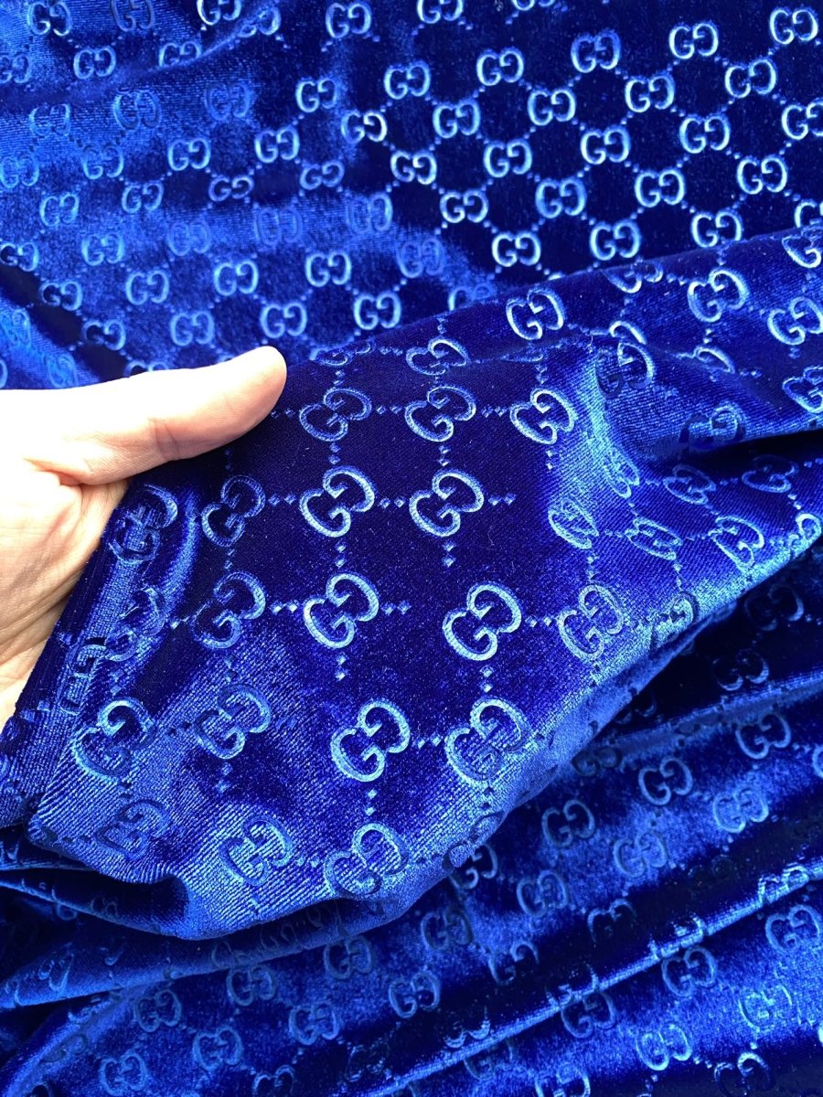 Luxury Designer Royal Blue Gucci Velvet Fabric for Sneaker Custom Clothing Sewing Project - mingfabricstore