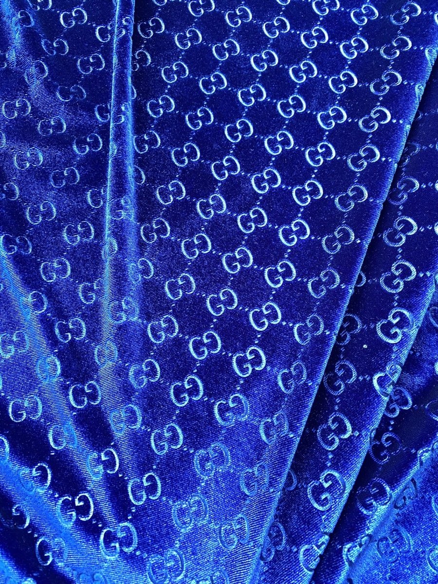 Luxury Designer Royal Blue Gucci Velvet Fabric for Sneaker Custom Clothing Sewing Project - mingfabricstore