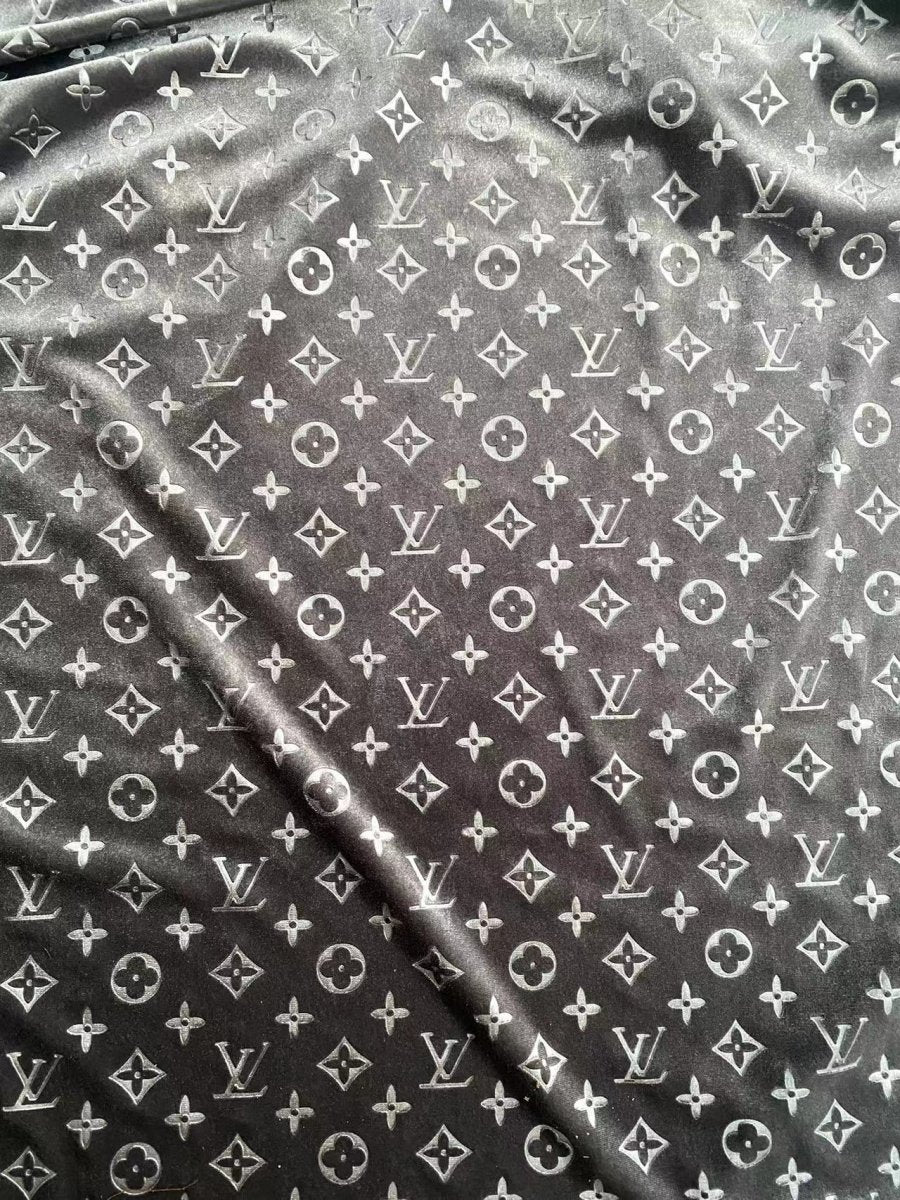 Luxury Grey LV Velvet Louis Vuitton Fabric for Sneaker Car Interior Upholstery Sofa Home Made - mingfabricstore