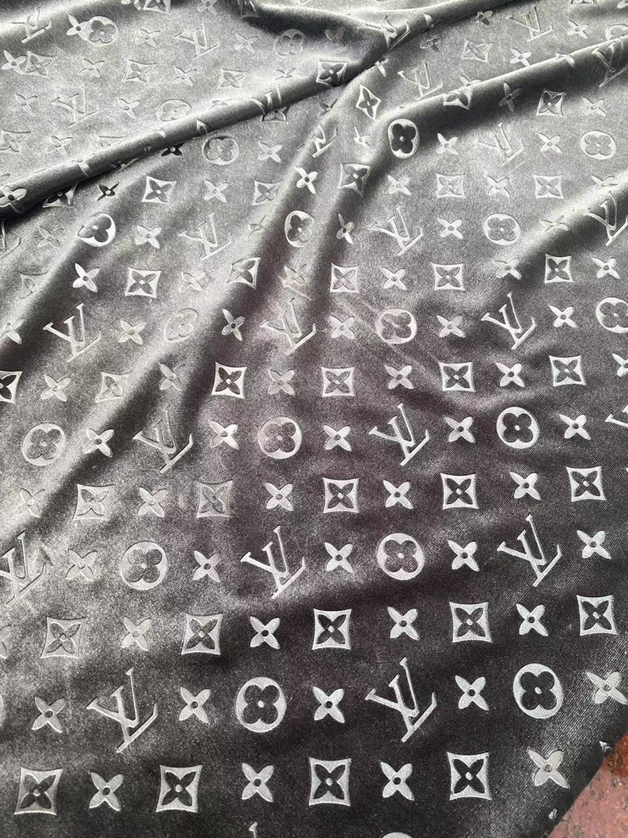 Luxury Grey LV Velvet Louis Vuitton Fabric for Sneaker Car Interior Upholstery Sofa Home Made - mingfabricstore