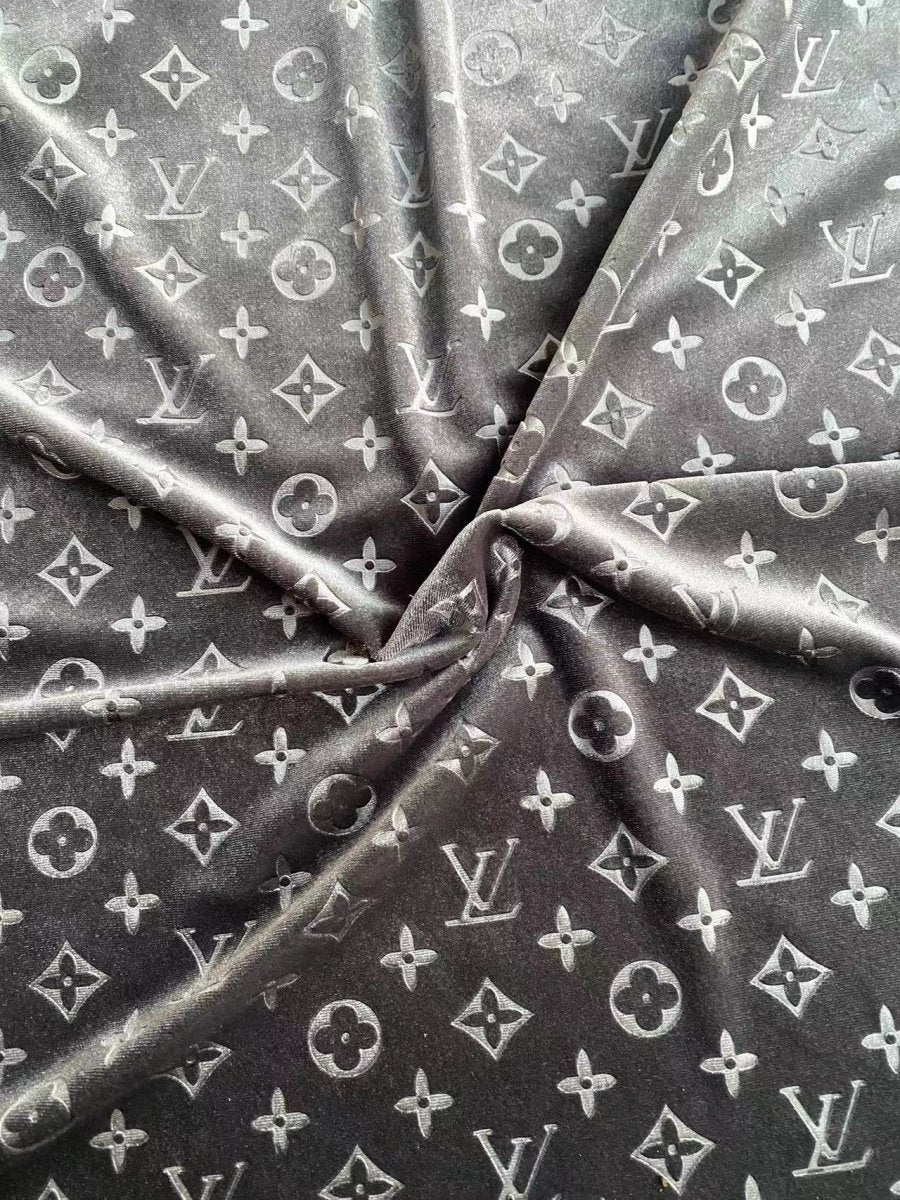 Luxury Grey LV Velvet Louis Vuitton Fabric for Sneaker Car Interior Upholstery Sofa Home Made - mingfabricstore