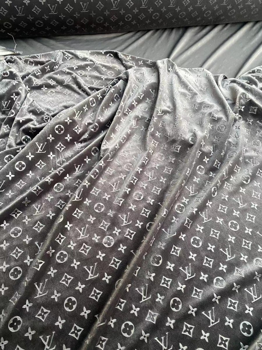 Luxury Grey LV Velvet Louis Vuitton Fabric for Sneaker Car Interior Upholstery Sofa Home Made - mingfabricstore