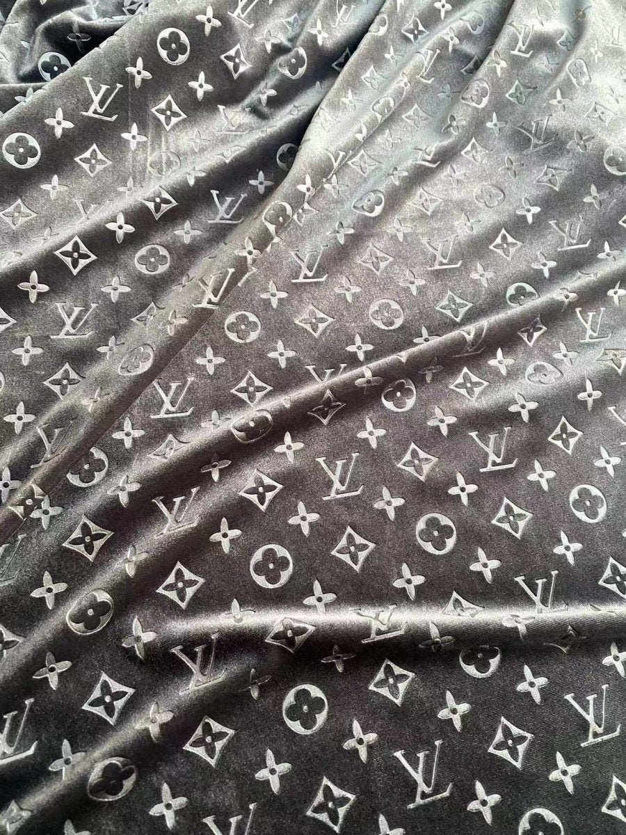 Luxury Grey LV Velvet Louis Vuitton Fabric for Sneaker Car Interior Upholstery Sofa Home Made - mingfabricstore
