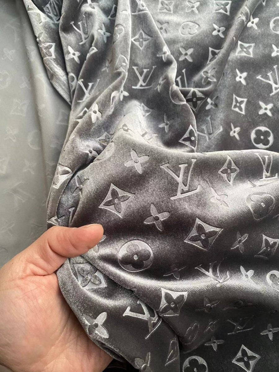 Luxury Grey LV Velvet Louis Vuitton Fabric for Sneaker Car Interior Upholstery Sofa Home Made - mingfabricstore
