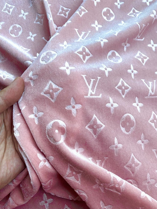Luxury Light Pink LV Velvet Fabric for Custom Sneakers Sewing Car Upholstery Furniture Sofa - mingfabricstore