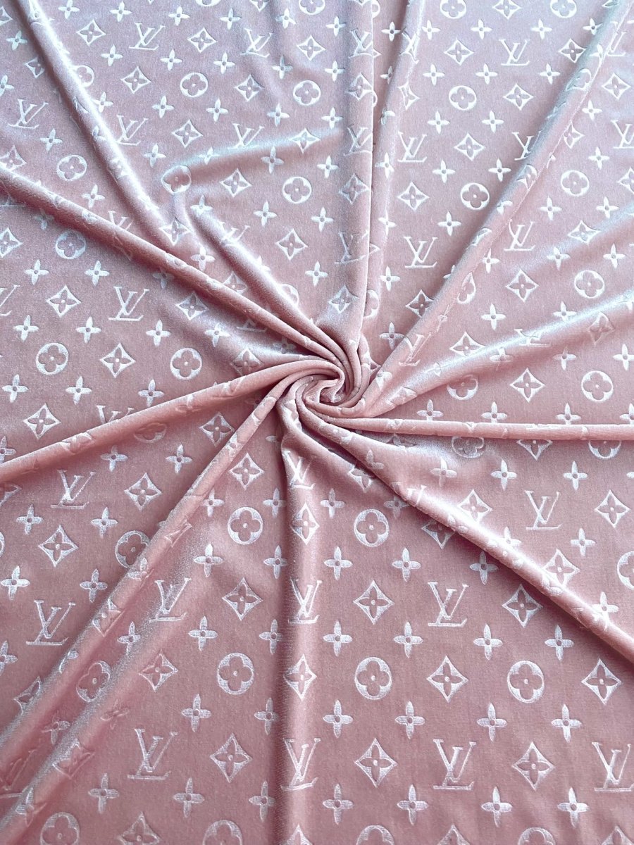 Luxury Light Pink LV Velvet Fabric for Custom Sneakers Sewing Car Upholstery Furniture Sofa - mingfabricstore