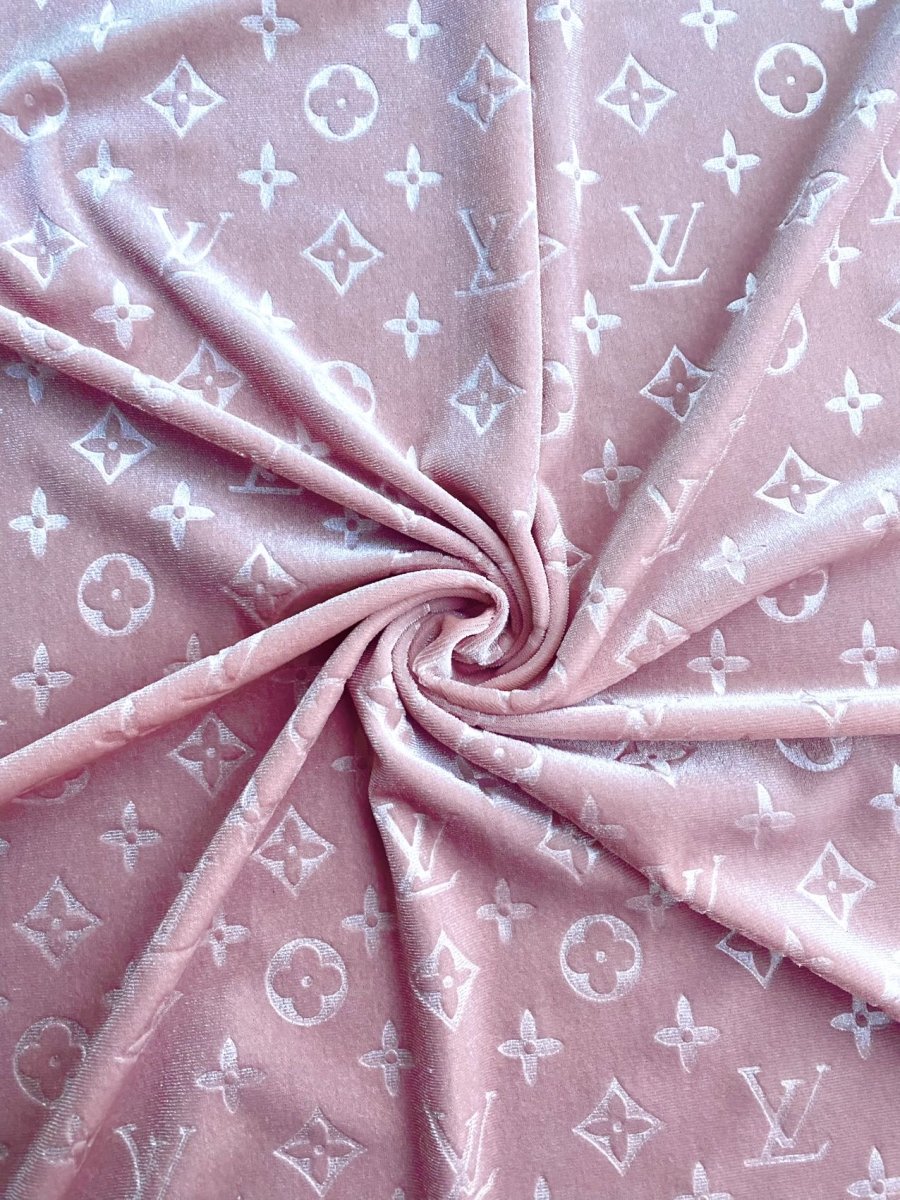 Luxury Light Pink LV Velvet Fabric for Custom Sneakers Sewing Car Upholstery Furniture Sofa - mingfabricstore