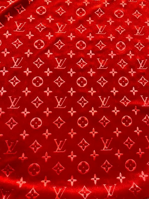 Luxury Red LV Velvet Fabric for Custom Sneakers Sewing Car Upholstery Headliner Furniture Sofa - mingfabricstore