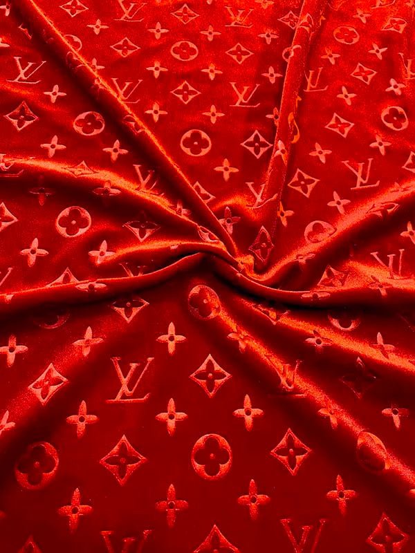 Luxury Red LV Velvet Fabric for Custom Sneakers Sewing Car Upholstery Headliner Furniture Sofa - mingfabricstore