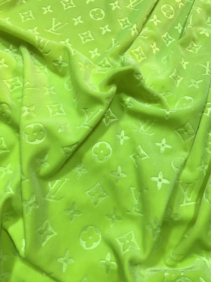Luxury Soft Touch Neon Green LV Velvet Fabric for Custom Sneaker Sewing Car Upholstery - mingfabricstore