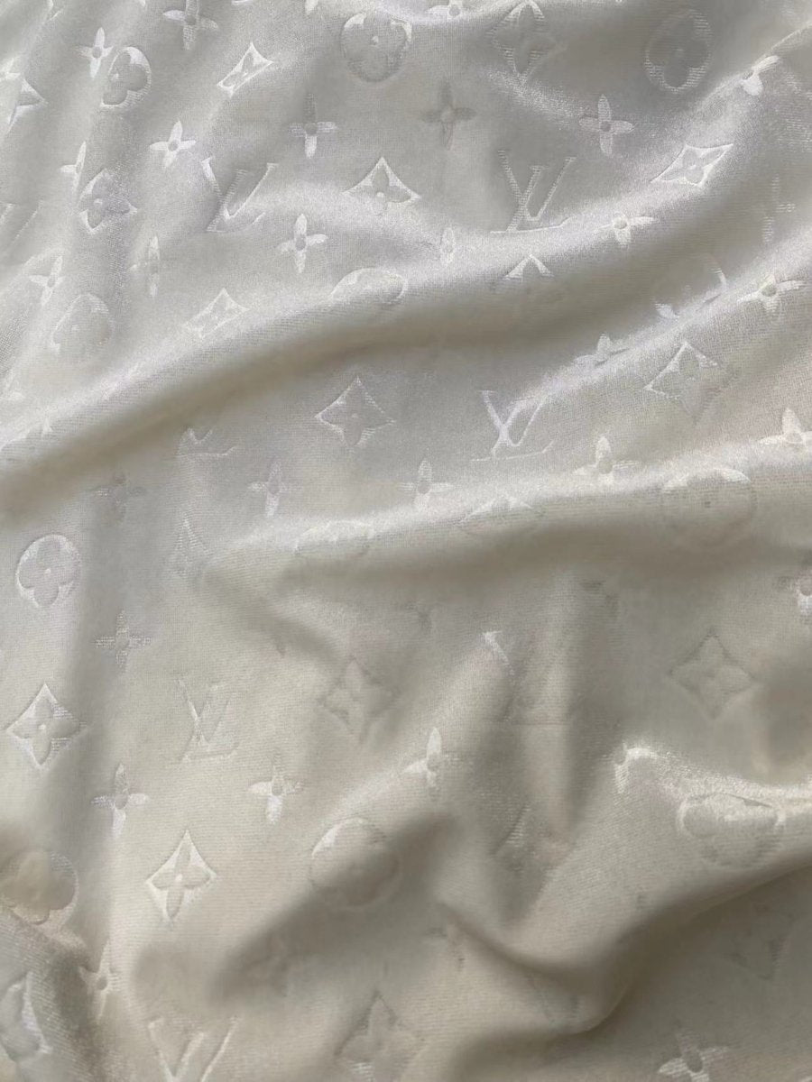Luxury White LV Velvet Fabric for Sneakers Sewing Car Upholstery - mingfabricstore