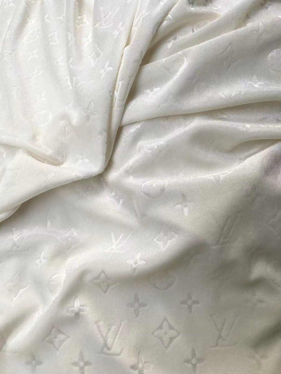 Luxury White LV Velvet Fabric for Sneakers Sewing Car Upholstery - mingfabricstore