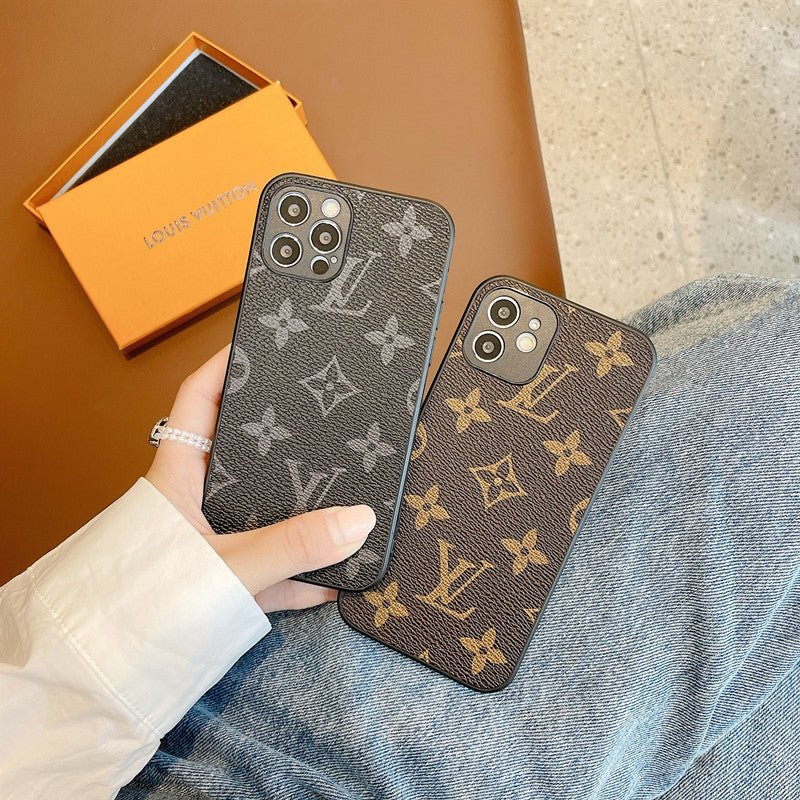LV Classic Logo Leather iPhone Cases - mingfabricstore