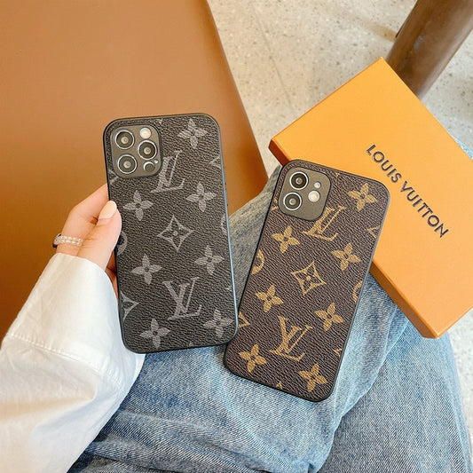 LV Classic Logo Leather iPhone Cases - mingfabricstore