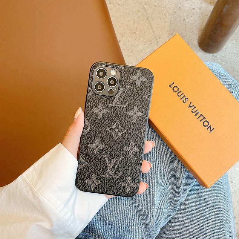 LV Classic Logo Leather iPhone Cases - mingfabricstore