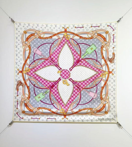 LV Flower And Straps Silk Scarves (90×90cm) - mingfabricstore