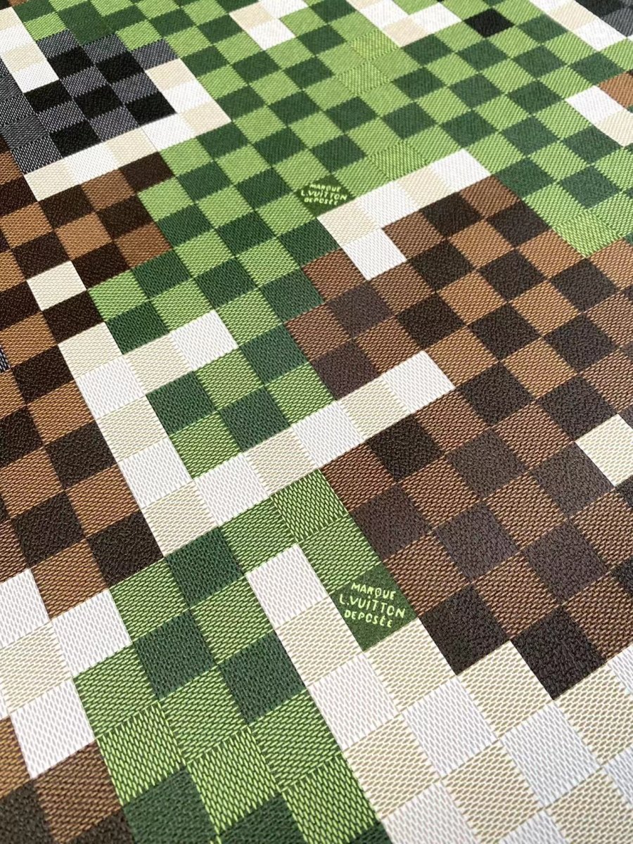 LV Green Damier Check Trending Louis Designer Leather Fabric for DIY Handmade Custom Sneaker Furniture Design - mingfabricstore