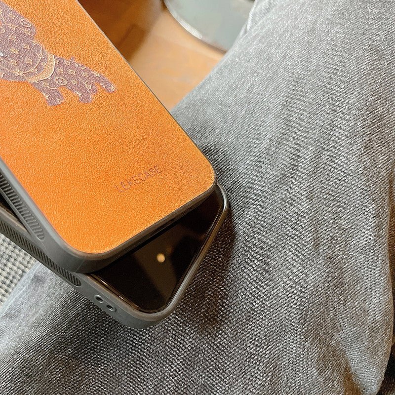LV Orange Leather with French Fighting Dog Phone Cases. - mingfabricstore