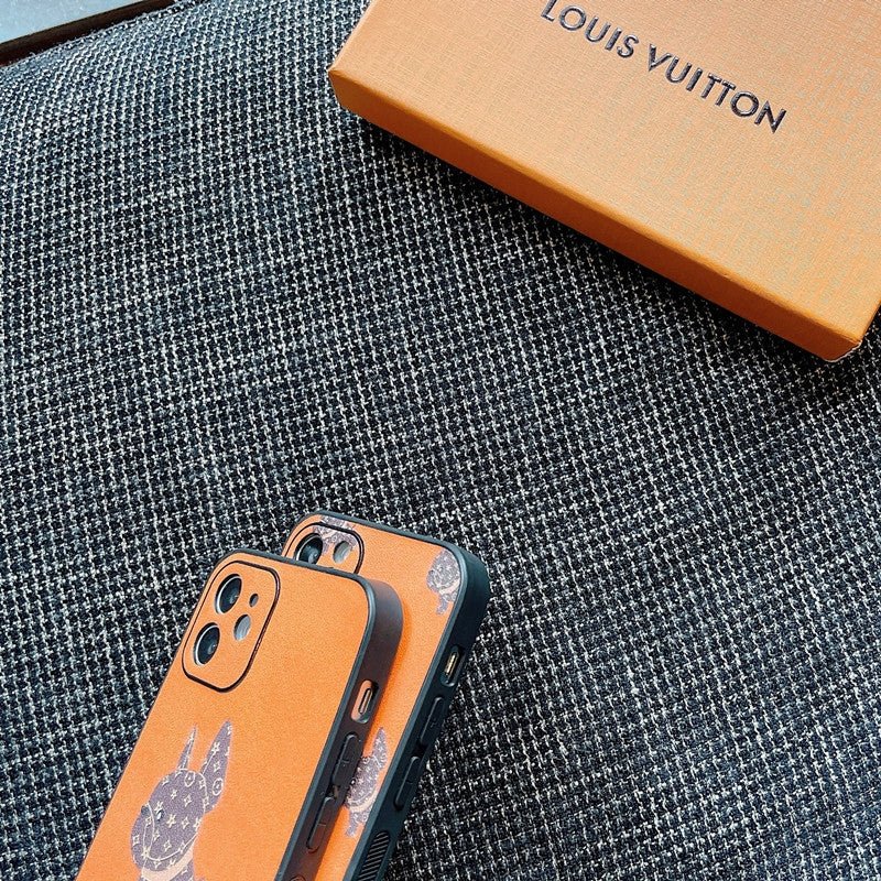 LV Orange Leather with French Fighting Dog Phone Cases. - mingfabricstore
