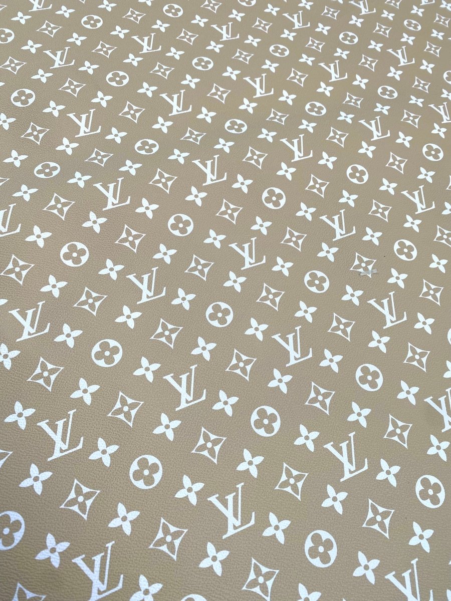 LV Vinyl Natural Color Designer Fabric for DIY Sewing Handmade Upholstery Custom Sneakers - mingfabricstore