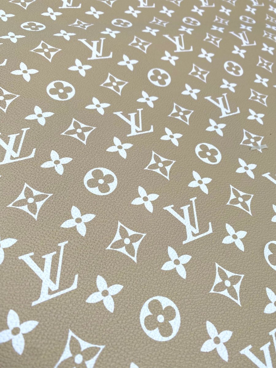 LV Vinyl Natural Color Designer Fabric for DIY Sewing Handmade Upholstery Custom Sneakers - mingfabricstore