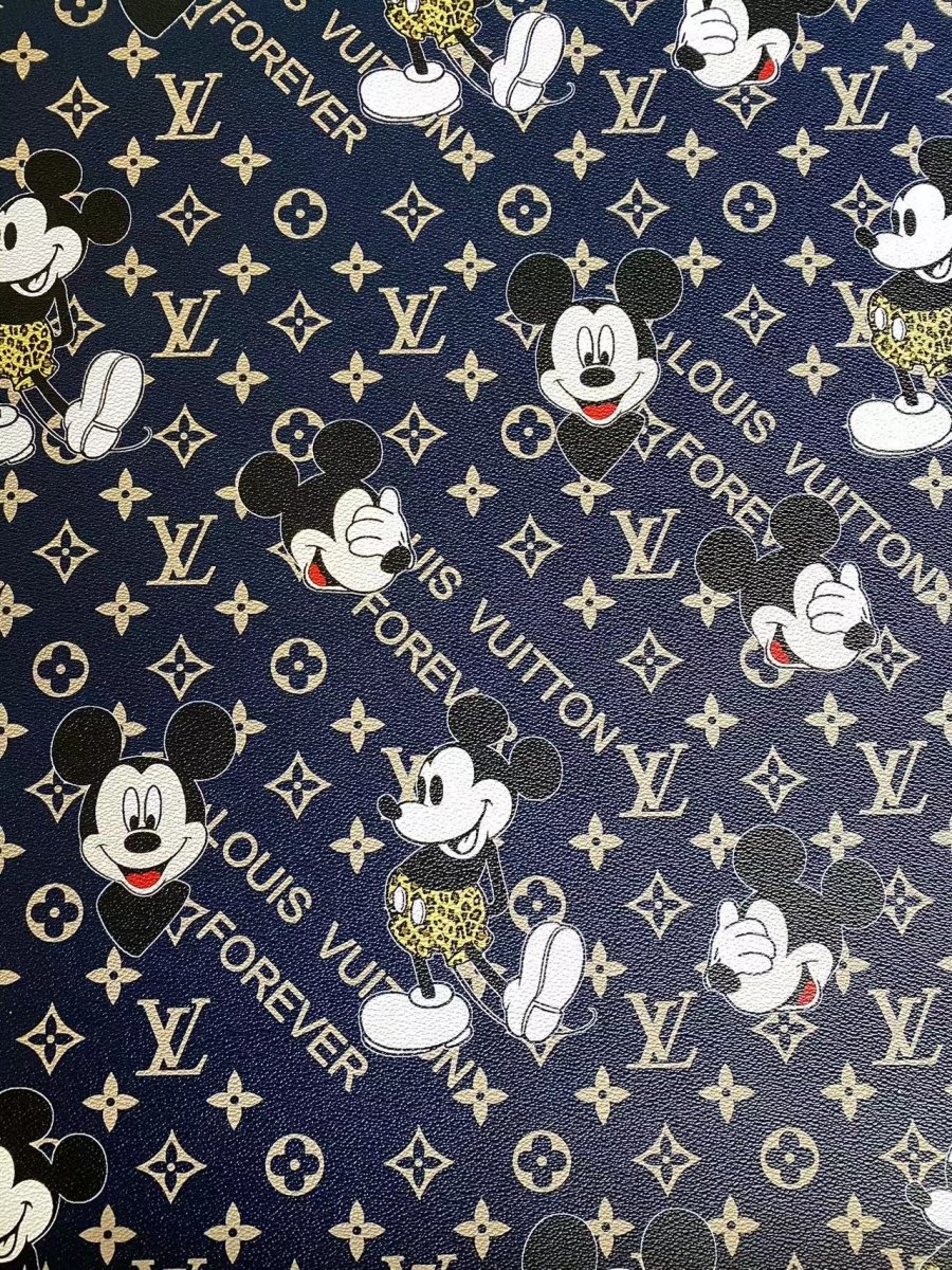Mickey Mouse Cartoon Louis Vuitton Faux Leather for Custom Bags Sneaker - mingfabricstore