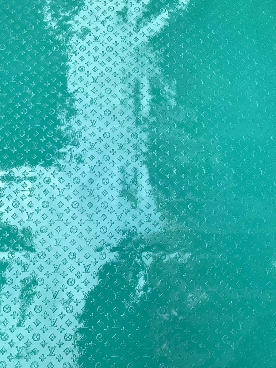 Mirror Reflective Turquoise Embossed LV Designer Fabric for DIY Sneakers Handmade Crafts - mingfabricstore
