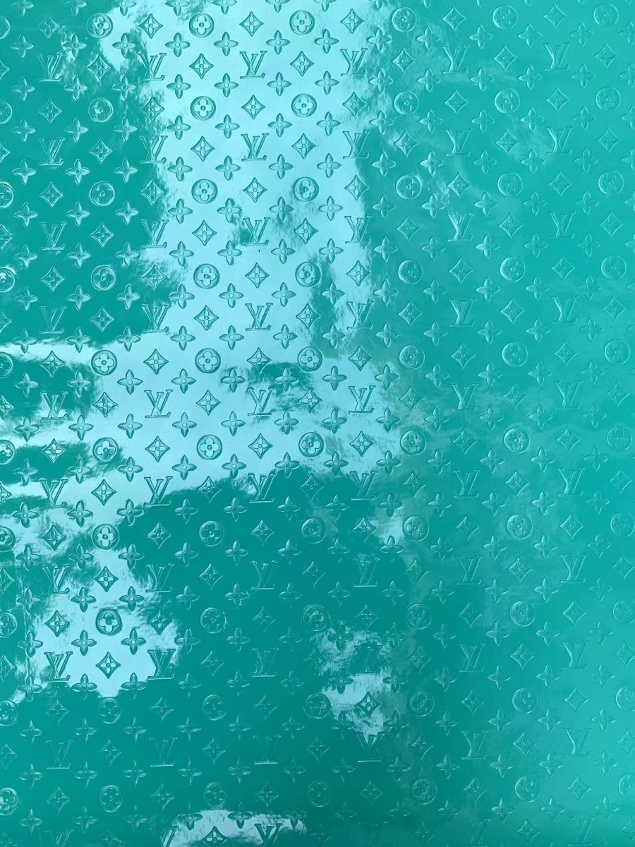 Mirror Reflective Turquoise Embossed LV Designer Fabric for DIY Sneakers Handmade Crafts - mingfabricstore