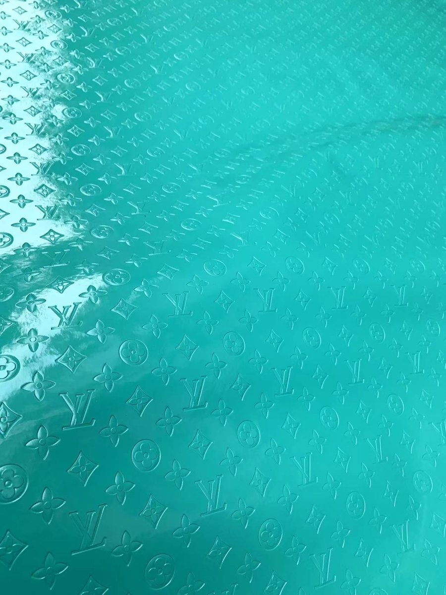 Mirror Reflective Turquoise Embossed LV Designer Fabric for DIY Sneakers Handmade Crafts - mingfabricstore