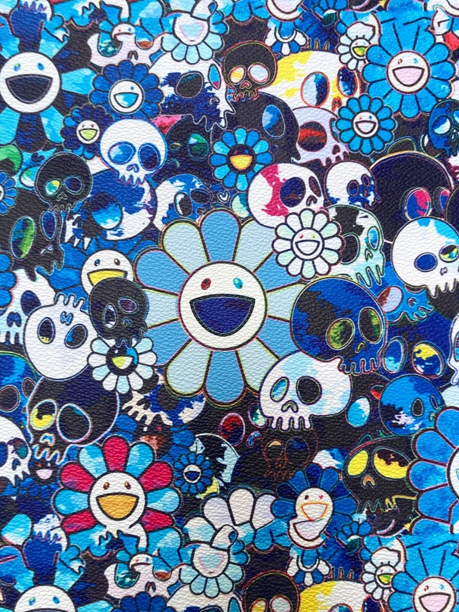 Murakami Takashi Sun Flower Custom Leather Vinyl for Handmade - mingfabricstore